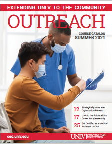 Sumer 2021 catalog cover this a male nurse holding a clipboard for a male patient