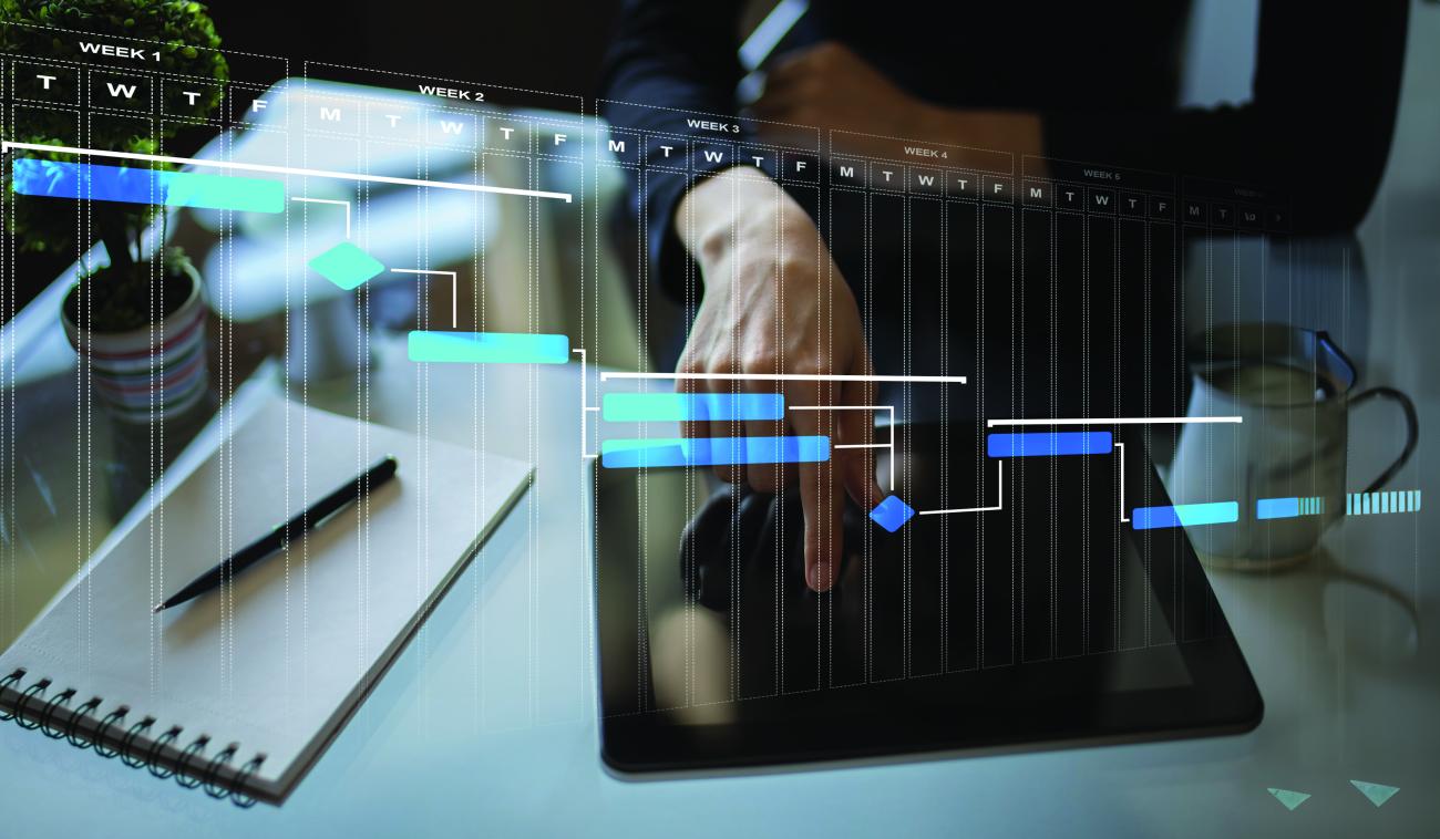 Project management concept, weekly planning schedule on virtual screen